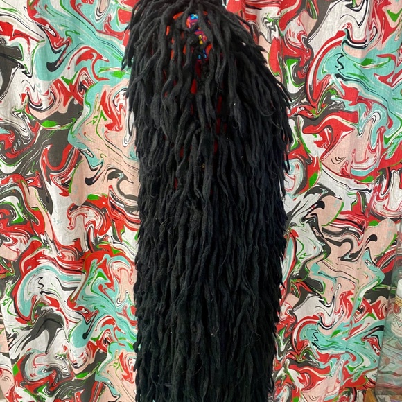 Shaggy black muppet/goth /festival/hippie Jacket wool, open crochet knit style - Picture 2 of 4